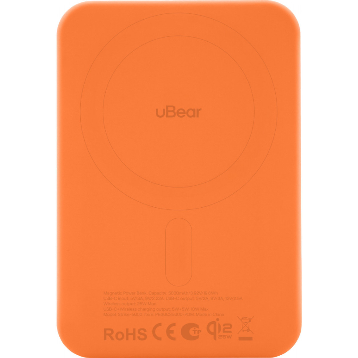 Внешний аккумулятор uBear Strike 5000mAh, Qi2.2, оранжевый