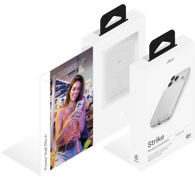 Внешний аккумулятор uBear Strike 5000mAh, Qi2.2, белый