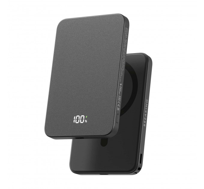 Внешний аккумулятор Breaking Slim, USB-C, 5 000 mAh, 3.0A, 20W, Mag•Safe, PD, LED (Черный)