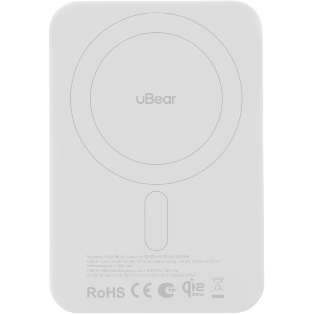 Внешний аккумулятор uBear Strike 5000mAh, Qi2.2, белый